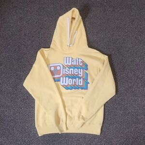 Walt Disney World  Retro Distressed Logo Yellow Hoodie Size Small Disney Parks